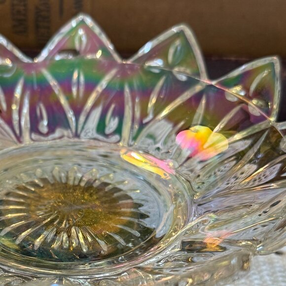Vintage Iridescent Footed Crystal Candy Dish - Picture 11 of 13